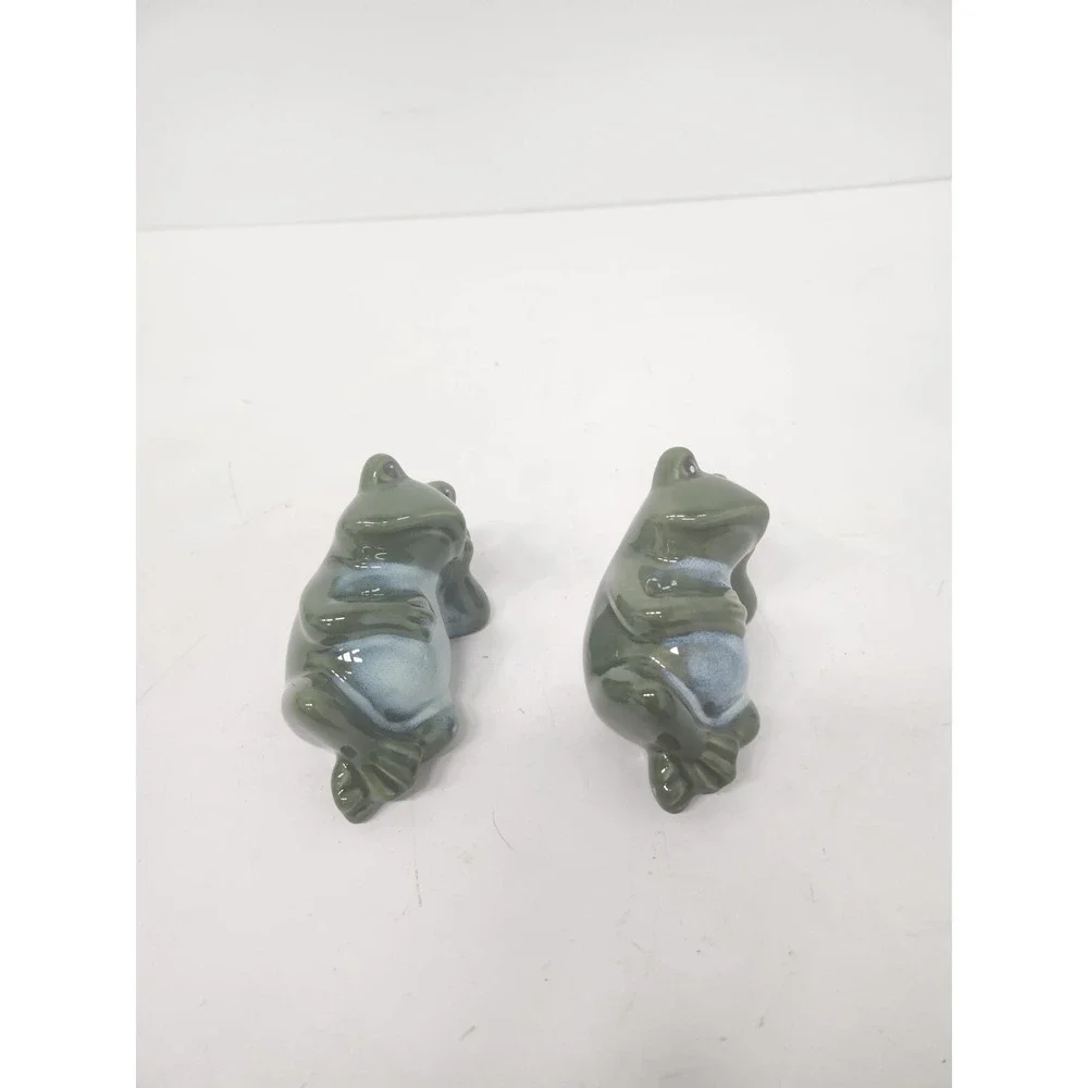 Vintage Green Ceramic Glazed Frog Figurine Toad Garden Home Decor Pair of 2